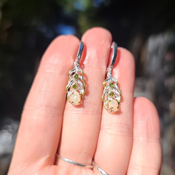 Opal & Peridot sterling & gold feather earrings - Picture 8 of 8